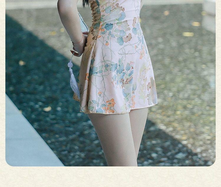 【中国直邮】 亦美珊 显瘦国风纯欲风新中式泳衣 荷花粉色L码