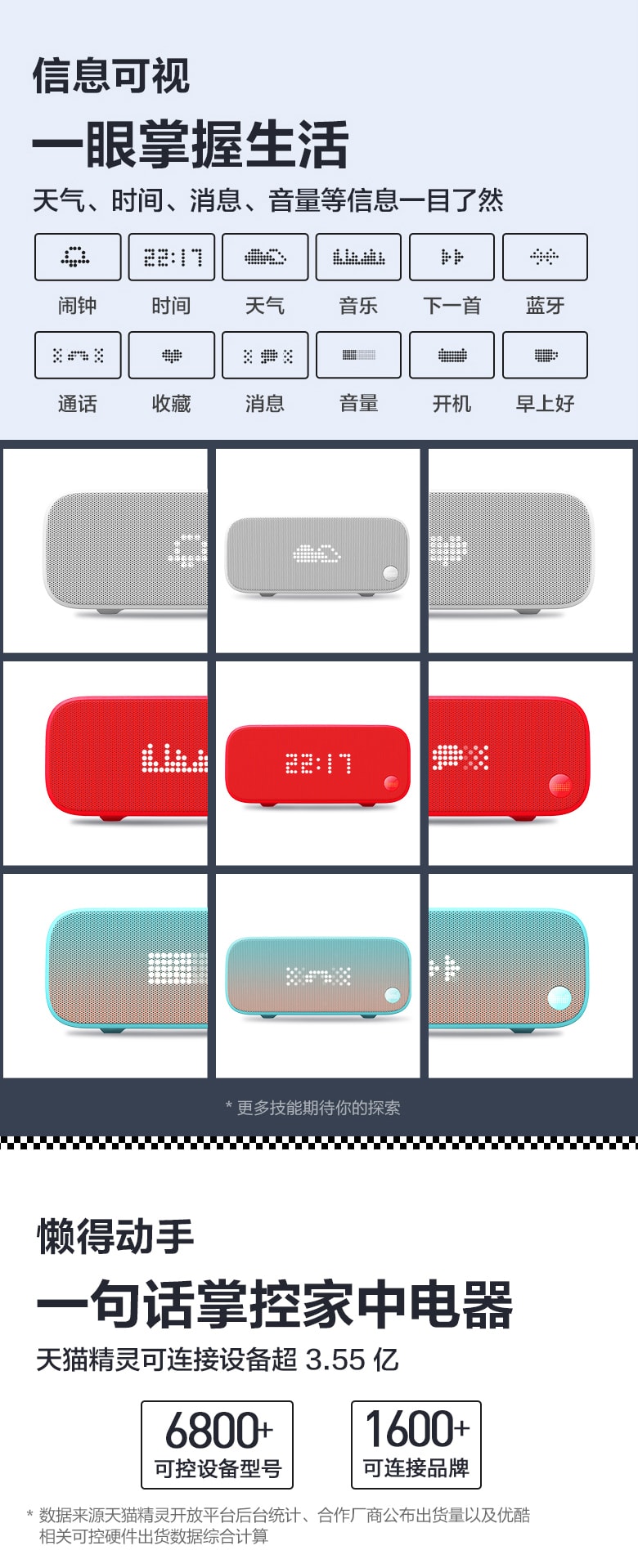 【中国直邮】天猫精灵  IN糖智能音箱蓝牙AI音箱语音家用闹钟   天真蓝