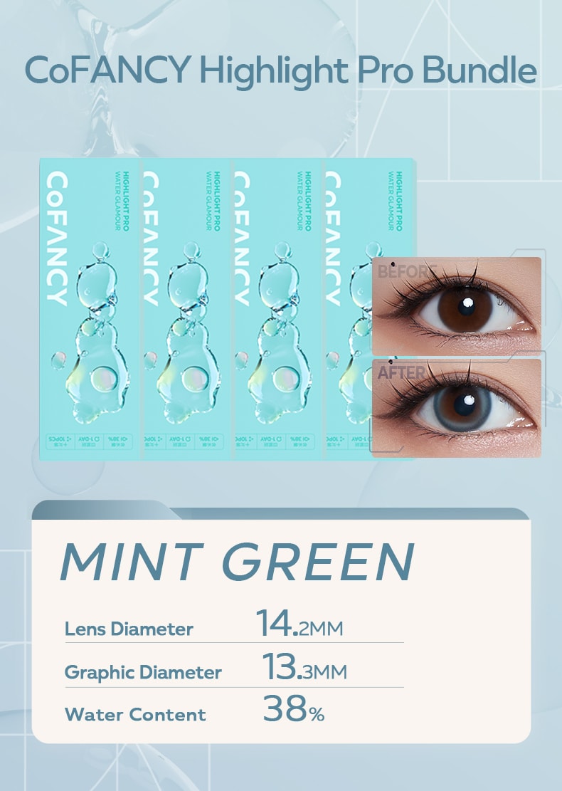 CoFANCY Highlight Pro Collection Daily Colored Contacts Bundle (4boxes/pack)#Mint Green 0