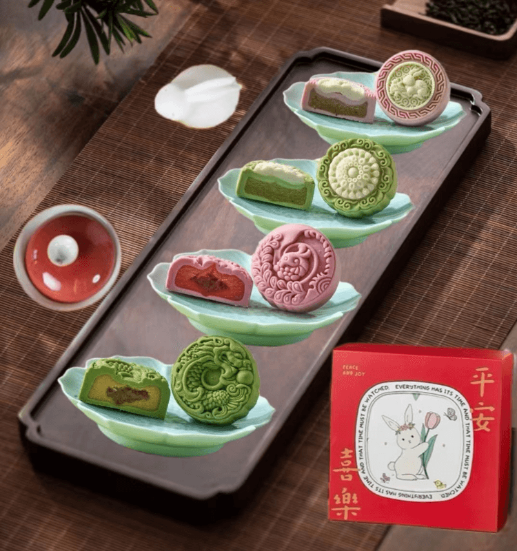 姚记 果遇茶桃山皮 四口味月饼 龙井绿茶月饼 武夷大红袍月饼 甘露琵琶月饼 法式莓果月饼  280g