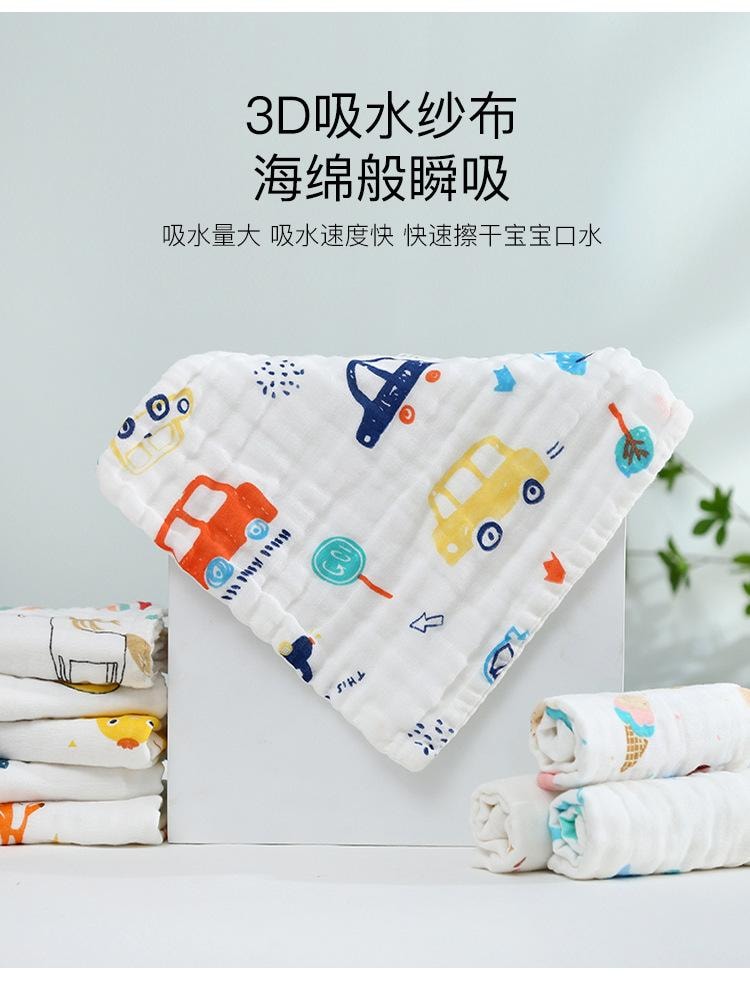 【中國直郵】 小方 寶寶口水巾 新生嬰兒毛巾純棉超柔軟洗澡洗臉毛巾5條裝25cm*25cm(花色隨機)