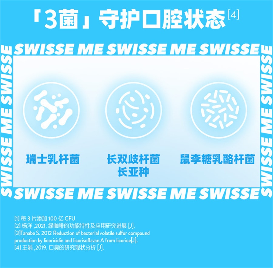 【中国直邮】 Swisse 斯维诗口香益生菌微泡片成人口气清新压片糖果含片(压片糖果)青提味 一管21片
