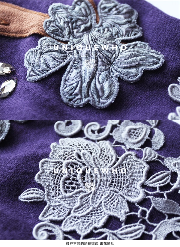 Purple Embroidered Wool Sweater Cardigan S
