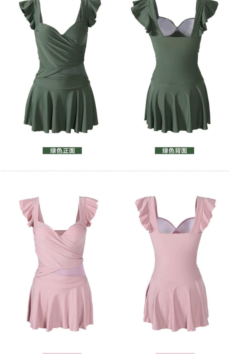 【中国直邮】 亲太太 泳衣女裙式连体性感修身显瘦遮肉小胸钢托聚拢 黑色L(建议100-110斤)1件装