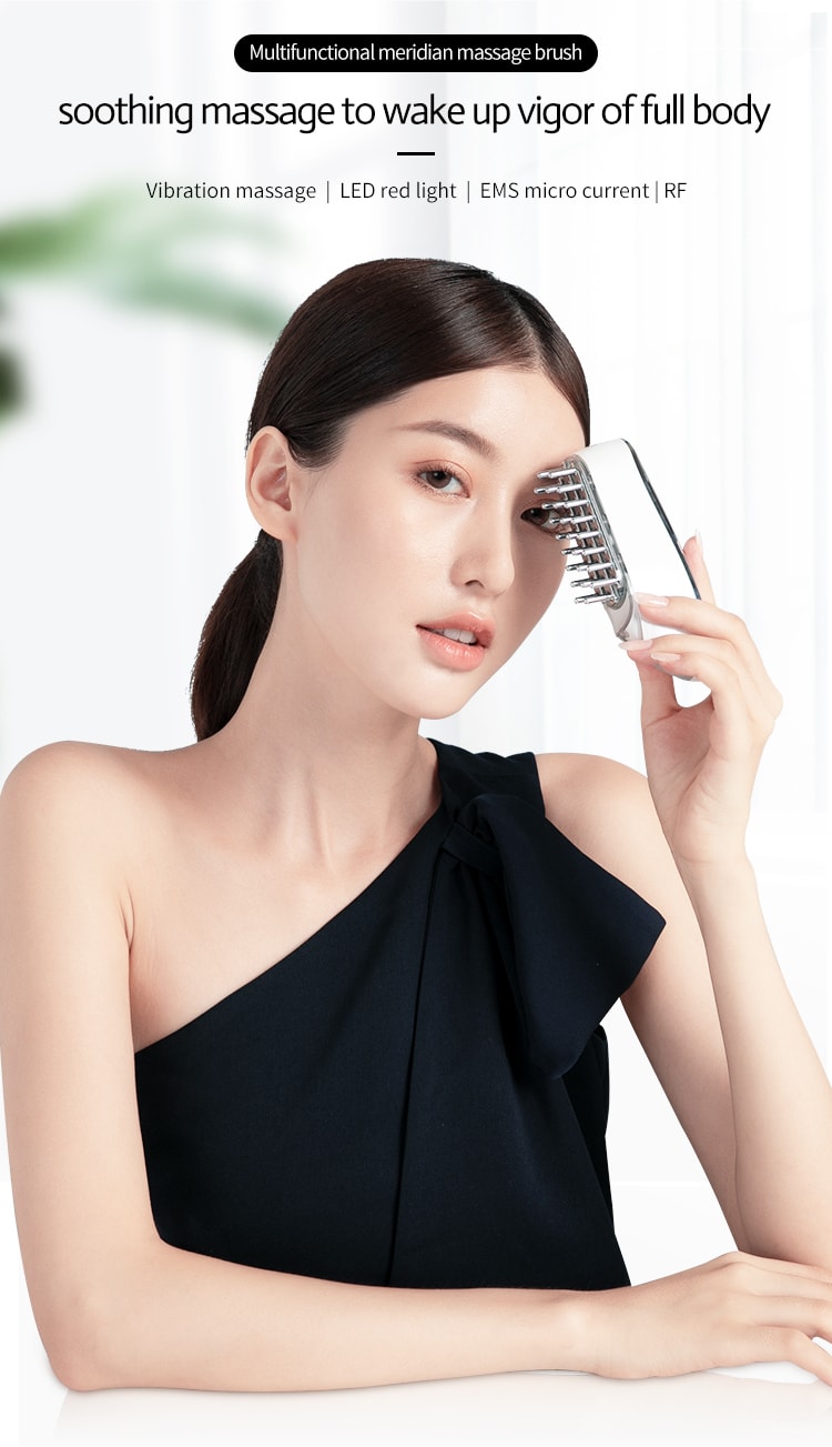 【疏通經絡 告別淤堵】KΛKUSΛN 多功能經絡按摩梳頭部臉部紅光導入梳 白色 1件