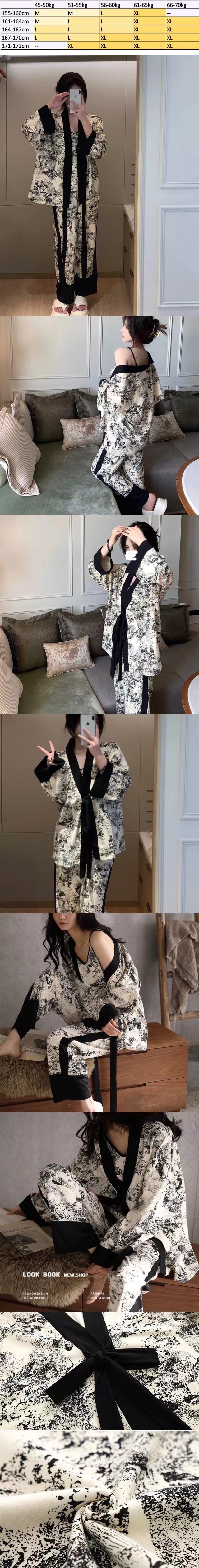 【中国直邮】LULLABUY新中式水墨画睡衣三件套 L