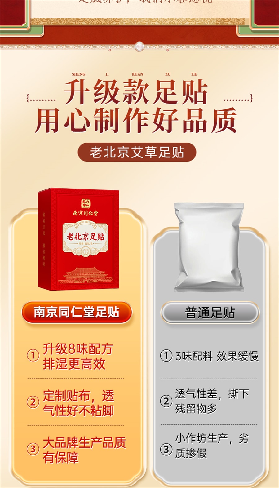 【中国直邮】南京同仁堂 老北京艾草足贴去湿气重排毒排体内湿寒祛湿除湿贴调理身体 52贴/盒