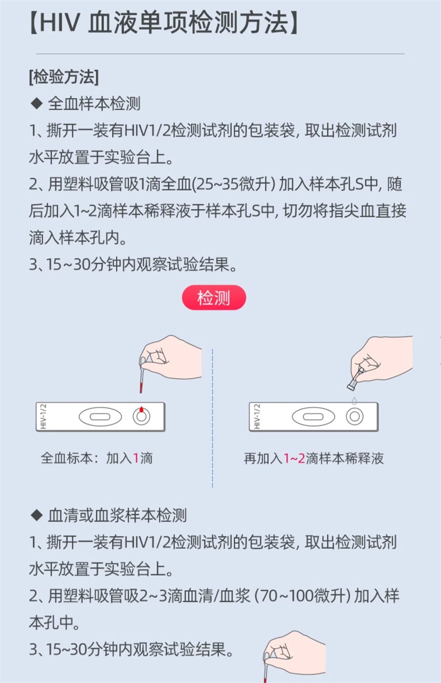 【中国直邮】维德医疗  hiv检测纸艾滋病梅毒乙肝性病血唾液自检艾滋病测试纸四合一  1人份/盒