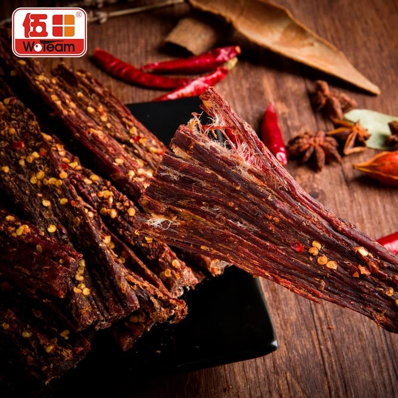 【中國直郵】 蜀風雅香 伍田(WoTeam)四川特產風乾手撕牛肉 整根即食耐嚼解饞肉乾 休閒小吃零食 500g 匠制麻辣味 500 克