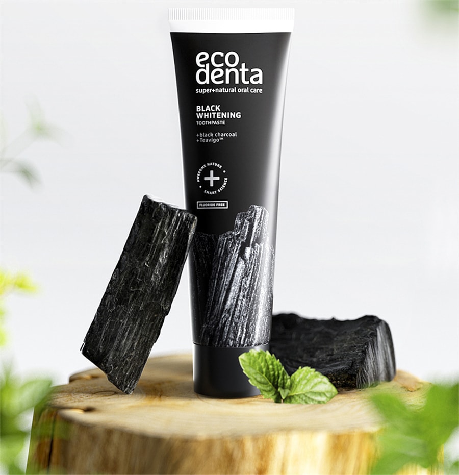【中國直郵】ecodenta 黑炭牙膏美白去煙漬牙漬去黃清新男士專用無氟亮白牙膏 100ml
