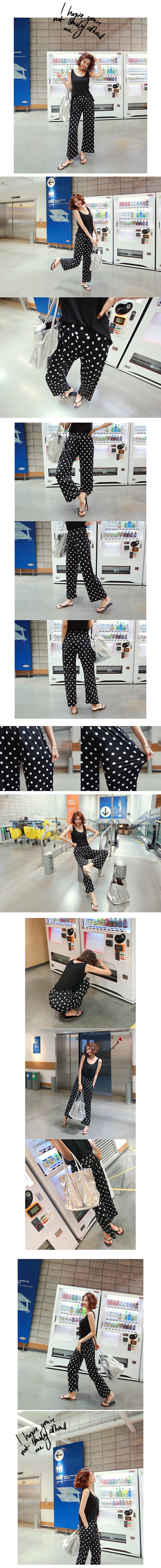 [KOREA] Polka Dot Wide Leg Ankle Pants #Black One Size(S-M) [Free Shipping]