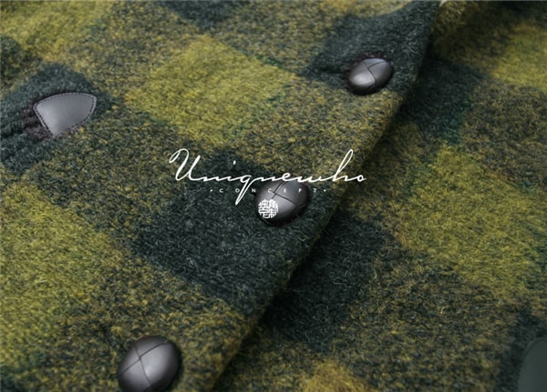 Green Plaid Medium Length Loose Wool Coat L