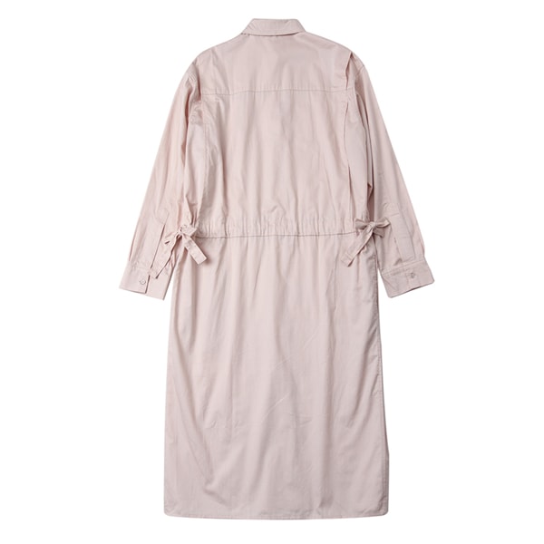 Women Elegant Long Pure Cotton Shirt Dress Pink XS