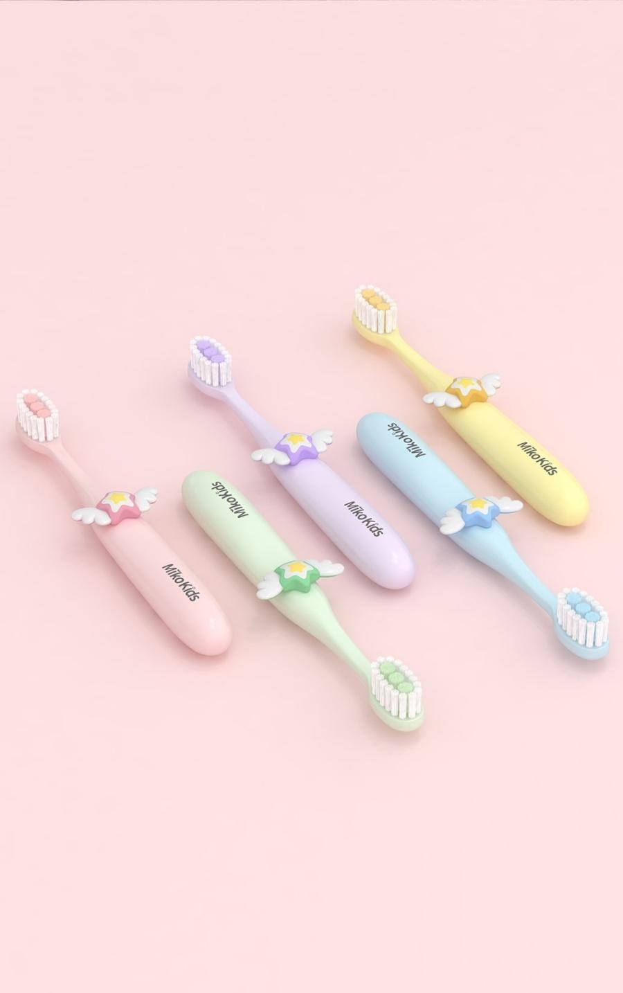 米客宝 贝 儿童软毛牙刷 3-12岁双重植毛 可爱小天使造型 5支装 -1套