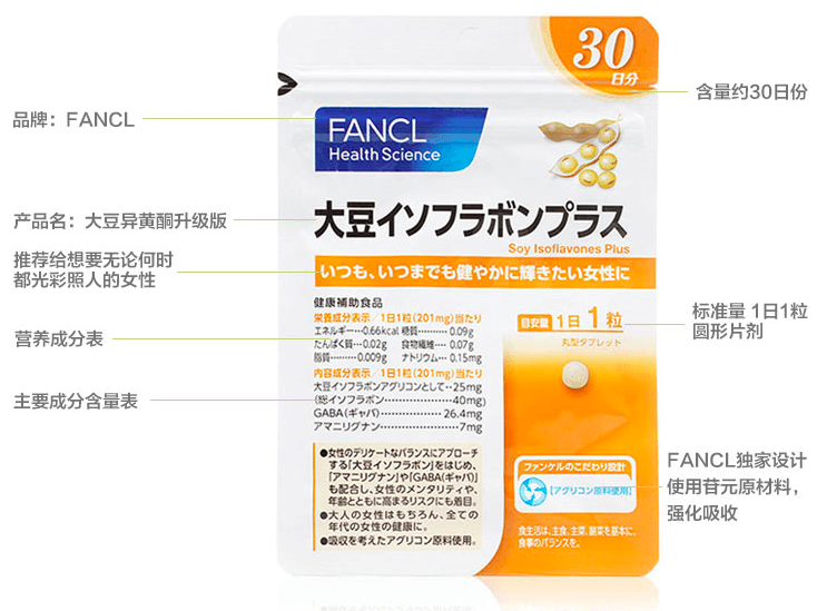 【日本直邮】FANCL芳珂无添加大豆异黄酮 改善肤质控油调整内分泌30粒30日份日本本土版