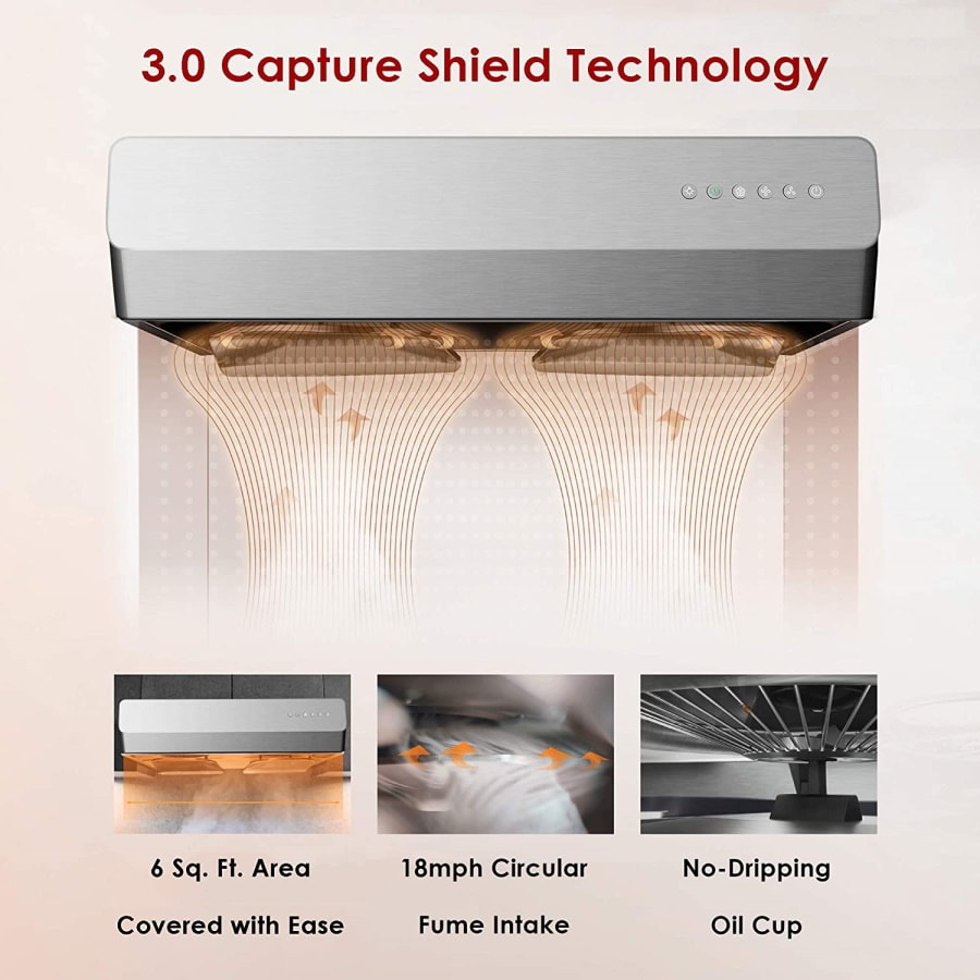 Pixie Air UQS3001 30 in. Convertible Under Cabinet Range Hood in Stainless Steel with Capture-Shield Technology