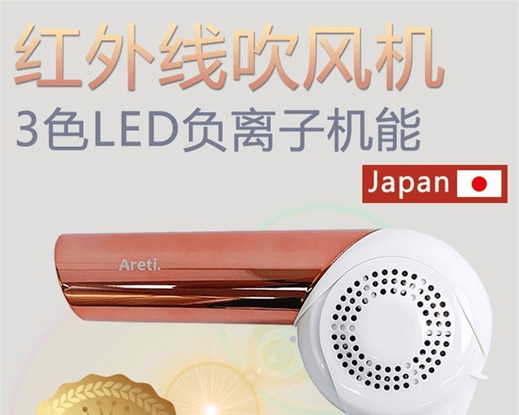 Areti||LED負離子可折疊水潤護髮吹風機||100V~240V d16211PK 粉金色