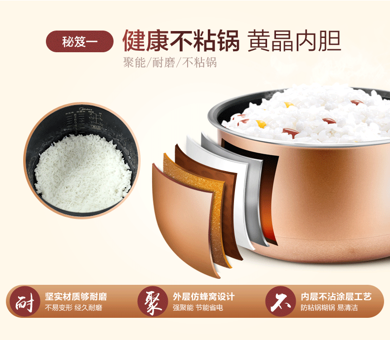 【中国直邮】美的 MEIDI 智能电饭煲家用预约柴火饭不粘锅电饭煲 4L