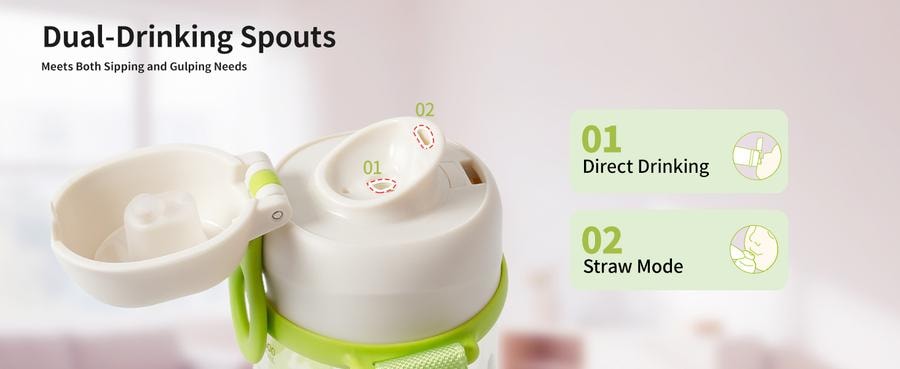 日本 PIGEON贝亲  儿童水杯双饮口大容量吸管杯 PPSU 500ml 浅绿色