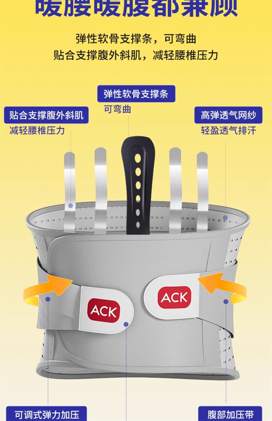 【中国直邮】ACK艾斯凯  护腰带医用腰间盘劳损腰椎突出腰肌疼痛男女透气久坐专业腰托  旗舰按摩款M码