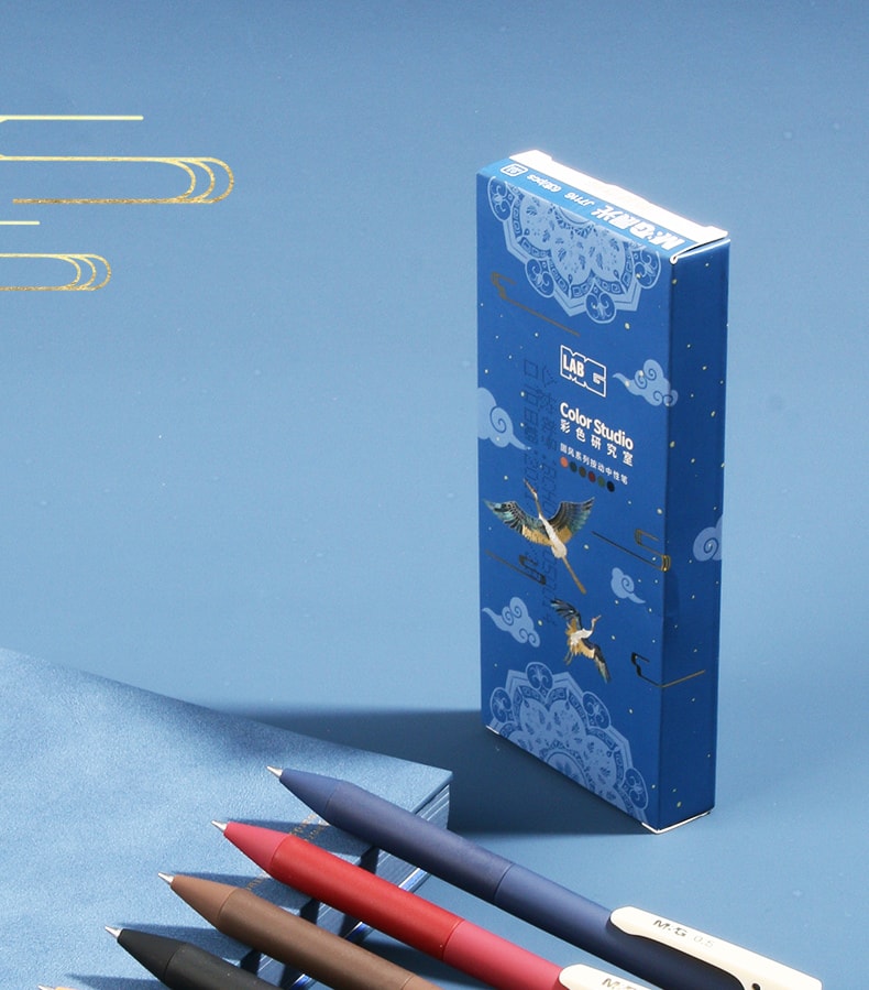 [中国直邮]晨光文具(M&G)彩色研究室国风系列按动彩色中性笔套装AGPJ7116 0.5mm 适用笔记重点彩色手账 6色装