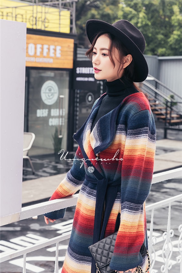 Colorful Striped Wool Sweater Cardigan Coat S