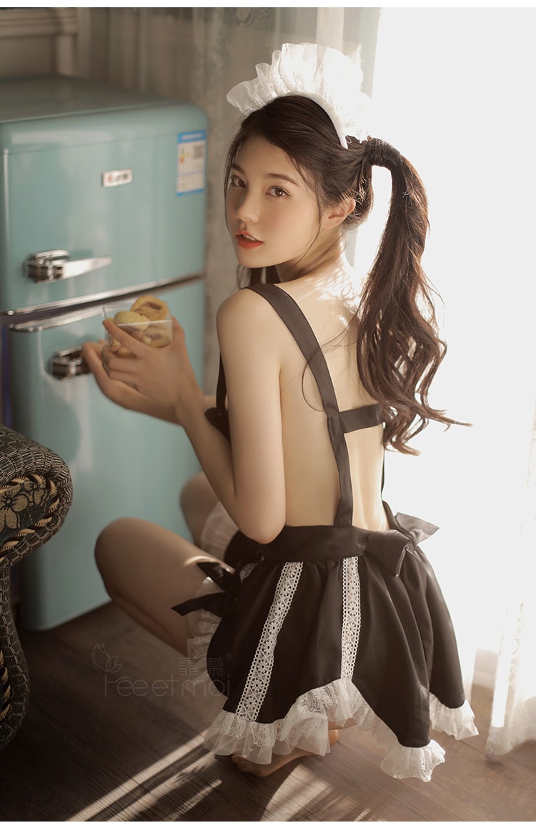 中國 霏慕 性感背帶 露胸蘿莉女僕套裝 黑色均碼