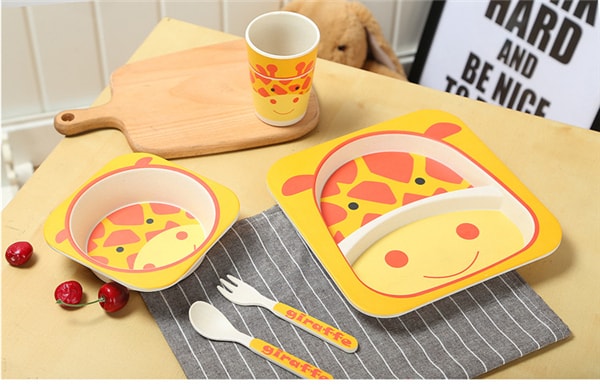 Bamboo Fiber Children's Tableware Five-piece Set Penguin 1 Set