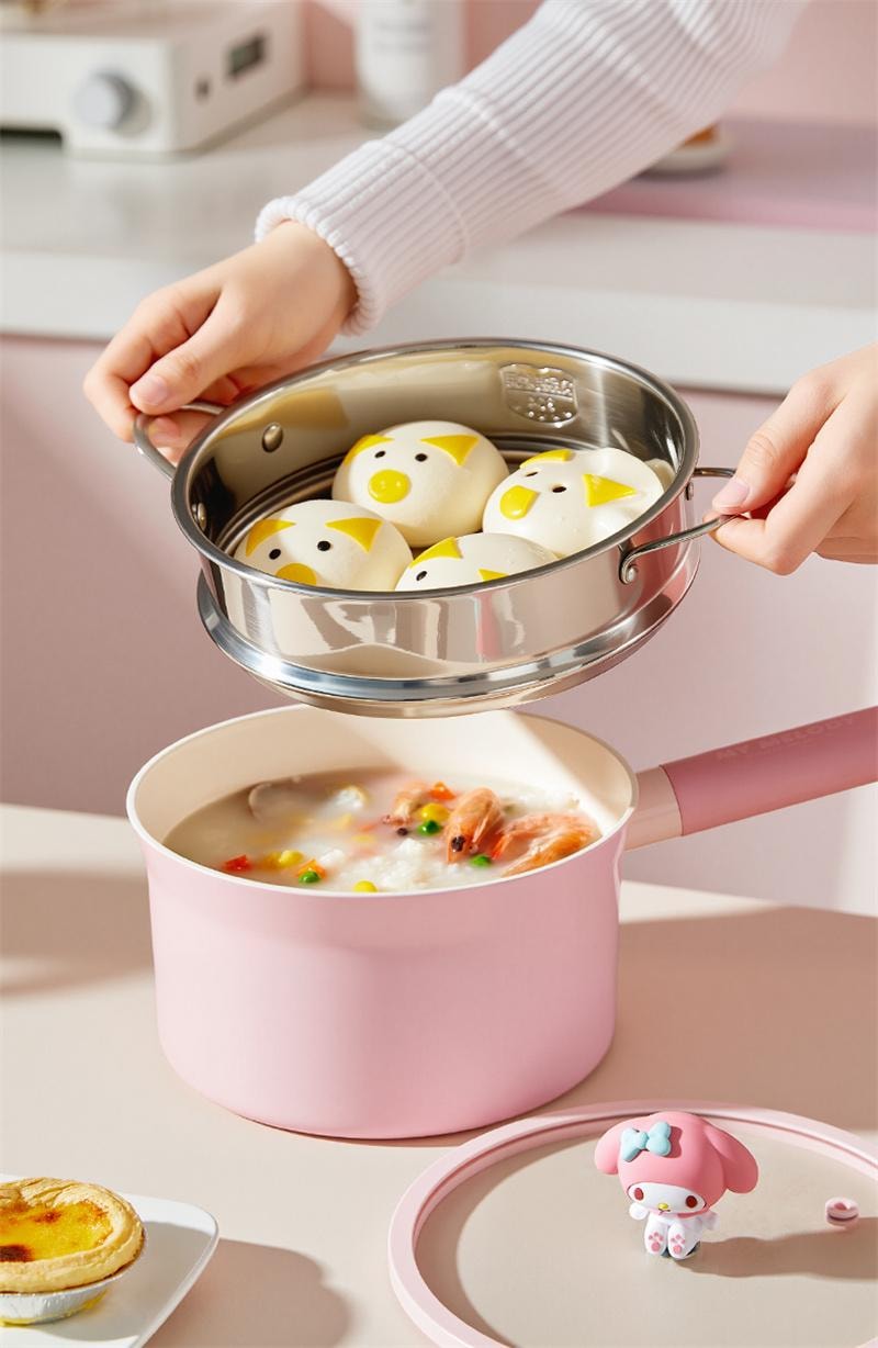 【中國直郵】 Marsica 三麗鷗奶鍋不沾鍋寶寶輔食鍋煎煮多功能泡麵 18.5cm附蓋奶鍋