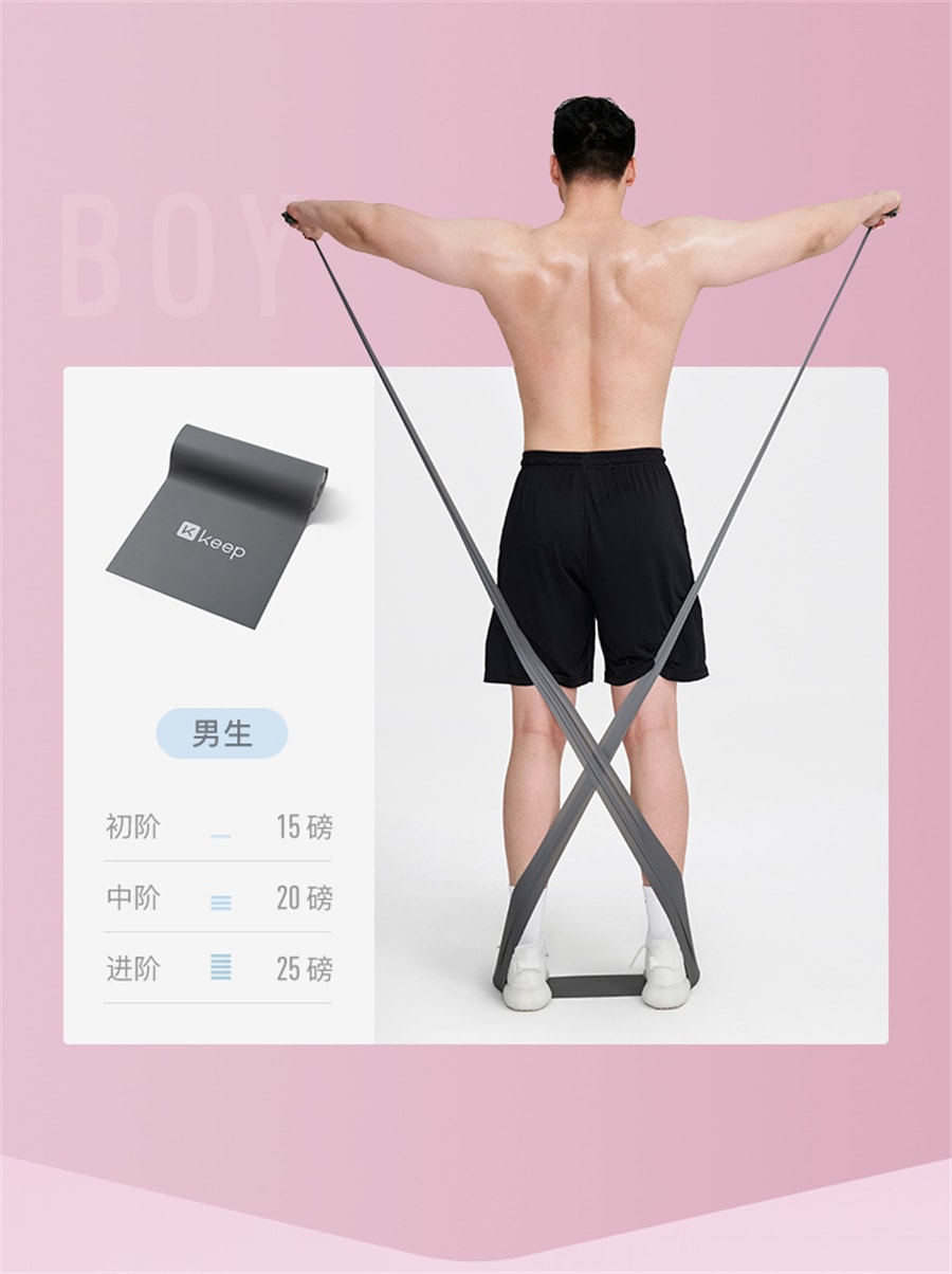 【中國直郵】 Keep 瑜珈彈力帶健身男女翹臀神器拉力帶開背阻力帶拉伸訓練拉力繩 中線款 粉紅色10磅
