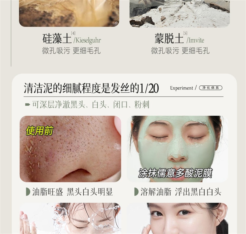 【中国直邮】 儒意 多酸净颜清肤泥膜 去黑白头闭口粉刺收缩深层清洁毛孔涂抹式积雪草清洁面膜 150g/瓶