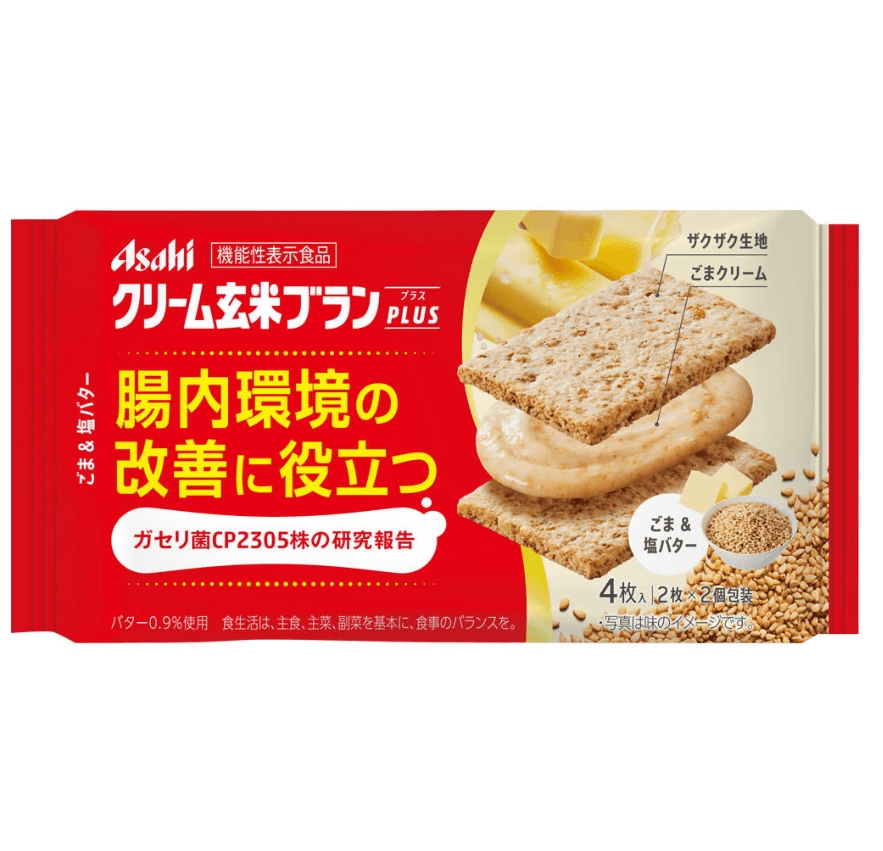 【日本直郵】朝日ASAHI 夾心低卡餅乾鹹奶油白芝麻味玄米餅乾PLUS 腸內環境改善 72g(2枚×2袋)
