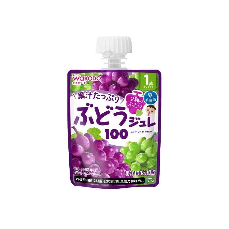 【日本直郵】WAKODO與光堂 1歲+寶寶水果果汁果凍泥吸吸樂 葡萄口味 70g