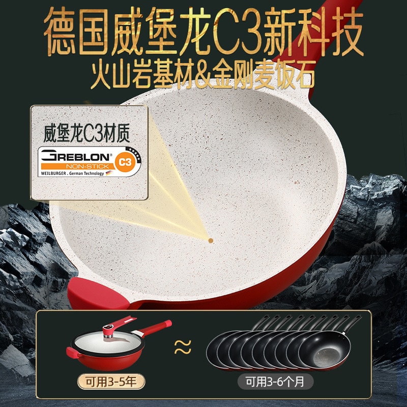 閃閃優品家用麥飯石不沾鍋 炒菜鍋-可立電磁爐瓦斯平底鍋-楓葉紅30CM