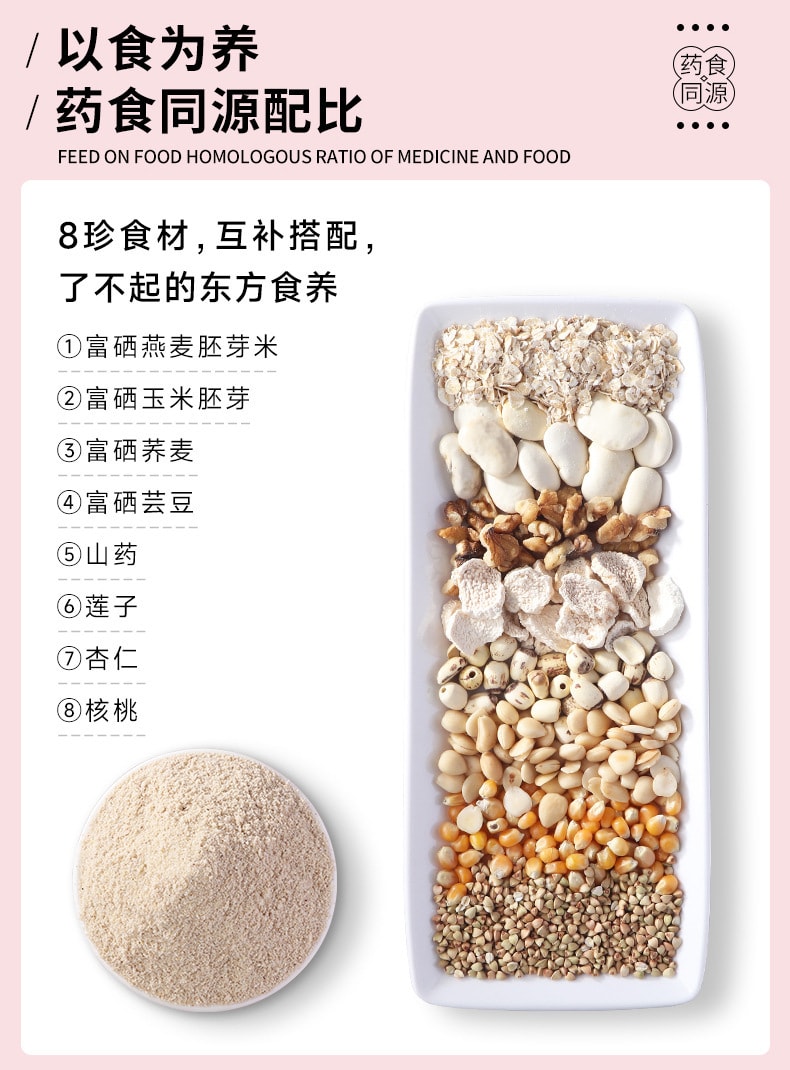 【中国直邮】过湾   富硒八珍粉代餐粉五谷杂粮营养早餐免煮冲饮即食古方八珍粉   20g*10袋