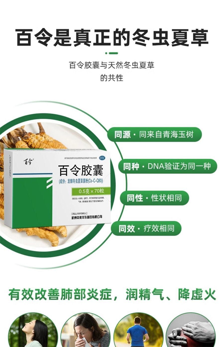 【中国直邮】百合牌 百令胶囊 3盒 补肺肾乏力咳嗽气喘慢性支气管炎肾功能不全 
