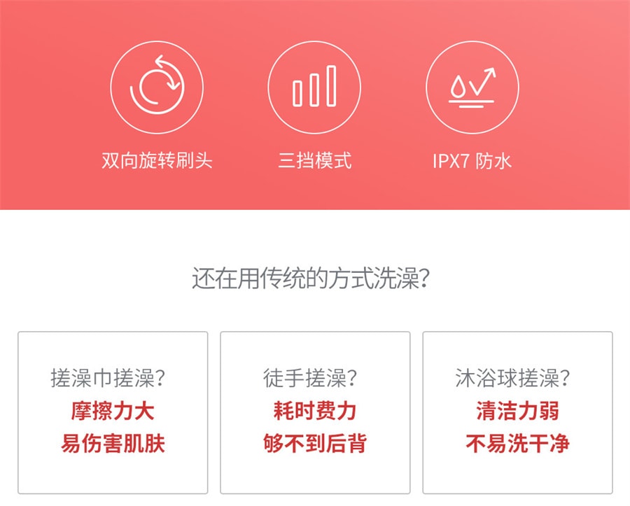【中国直邮】inFace  沐浴美肤仪按摩放松spa沐浴仪双向旋转刷头  灰色