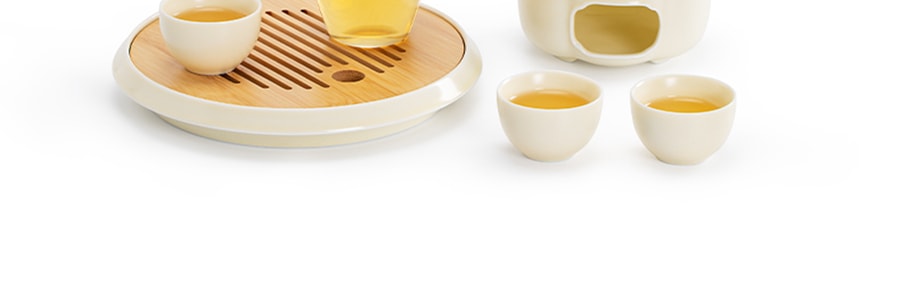 南山先生 小雅云集茶壶茶具套装 奶黄色 (茶壶*1、茶盘*1、公道杯*1、茶杯*3、温茶炉*1) 赠蜡烛