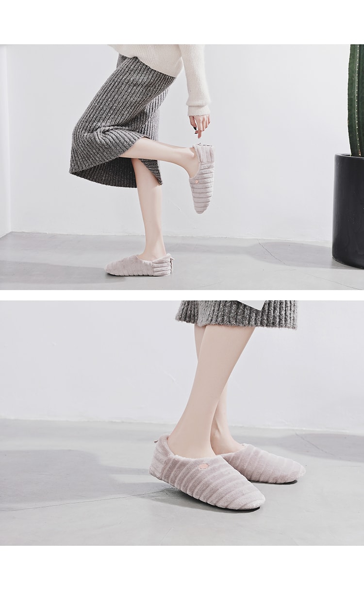 PREMIUM DOWN新材質優質舒棉絨簡約橫條紋保暖防滑月子鞋 淺灰色 36-37