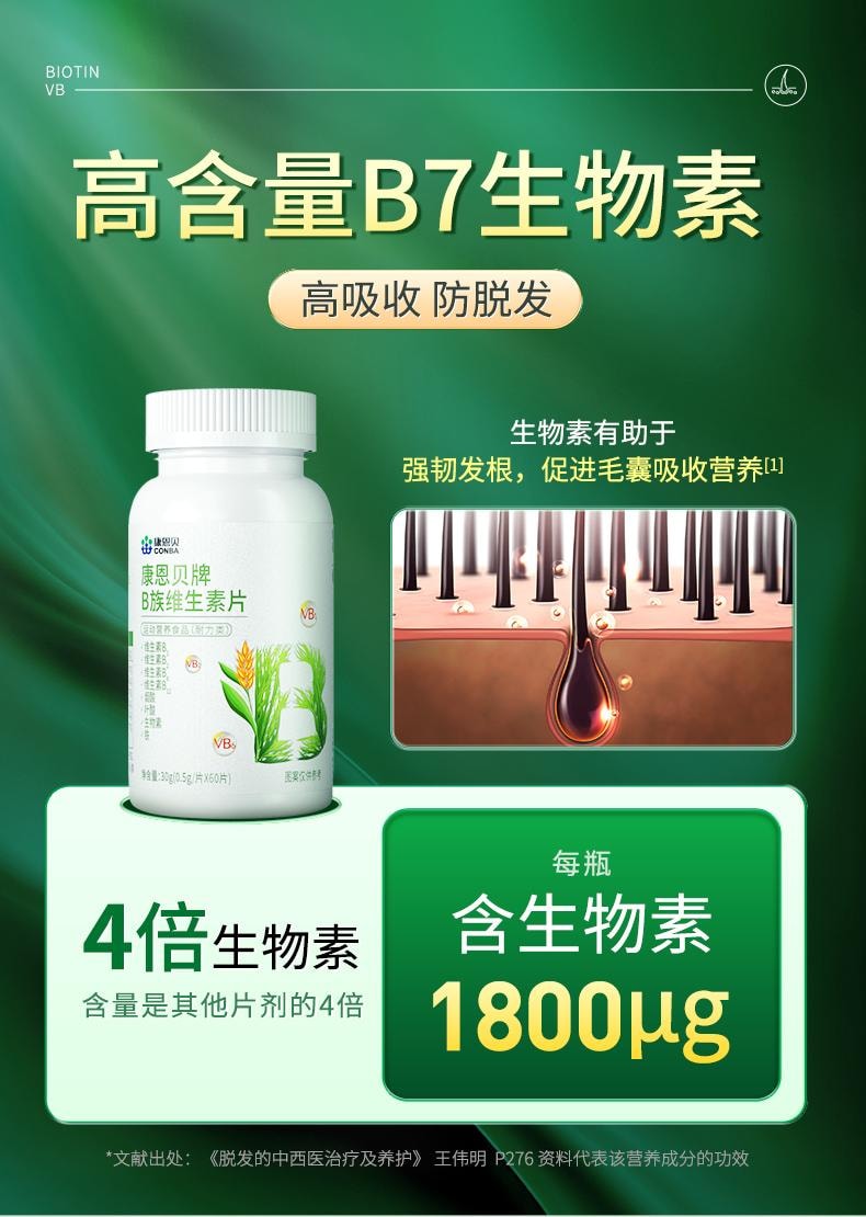 【中国直邮】 康恩贝 B族维生素片60粒/盒生物素h维生素b6b7防脱发生发复合b族叶酸片