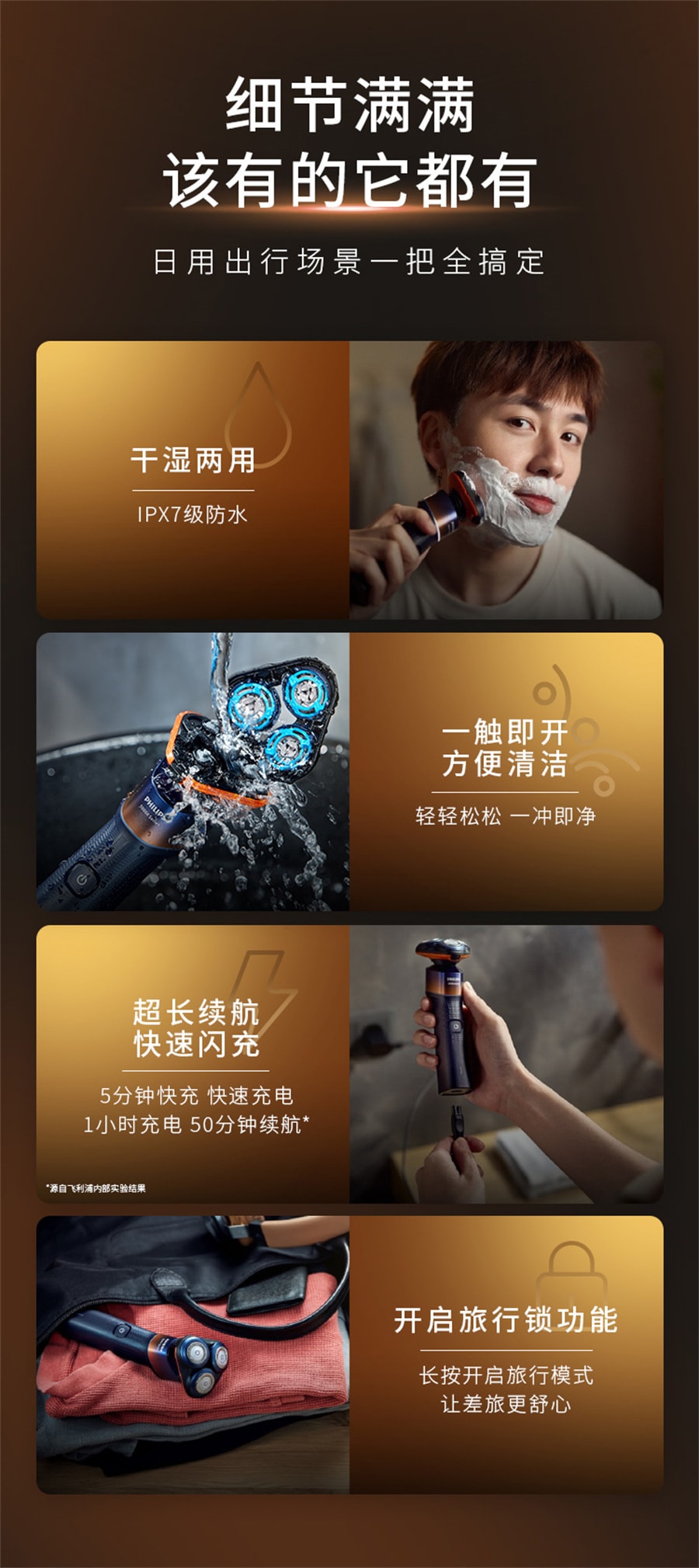 【中國直郵】飛利浦 男士電動刮鬍刀蜂巢5X刮鬍刀鬍鬚刀親膚便攜 黑色 X5001