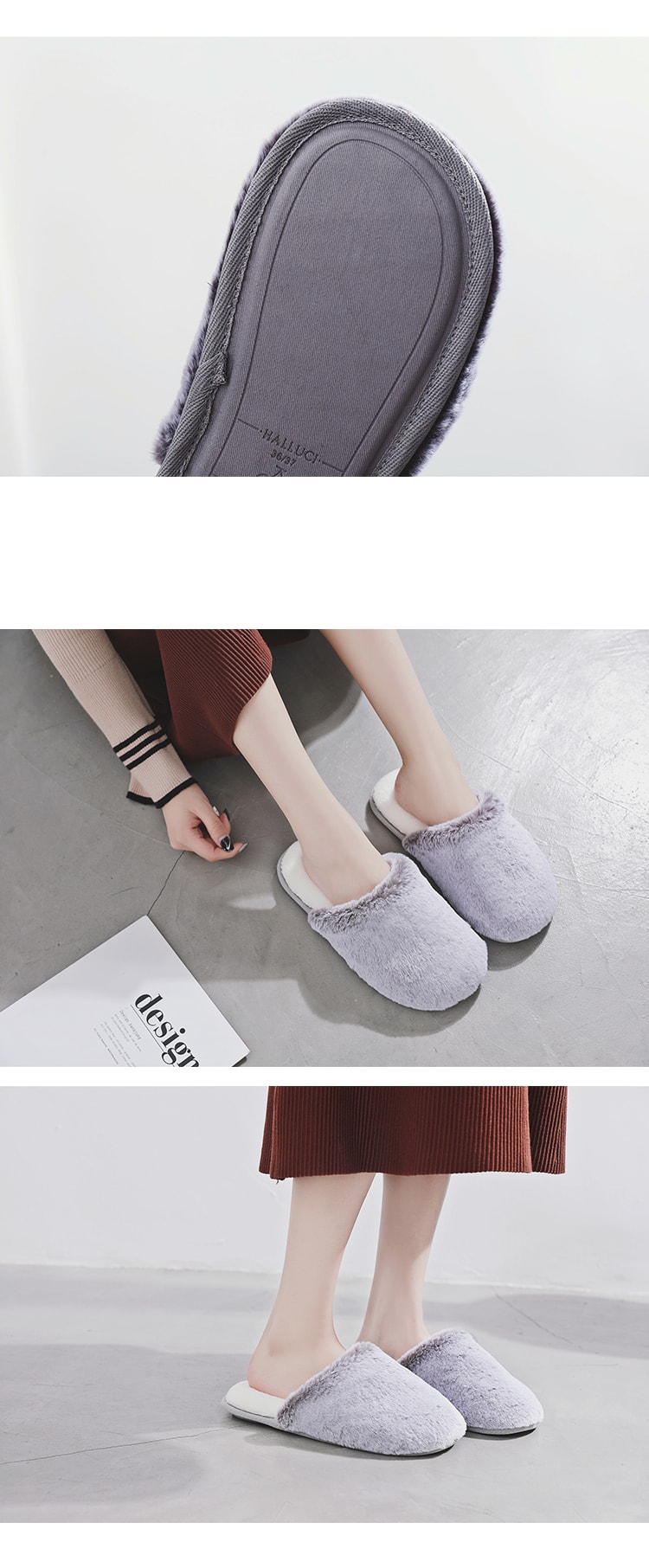 PREMIUM DOWN新款材質優選毛尖褪色絲滑小兔絨保暖室內家居拖鞋簡約棉拖鞋 38-39