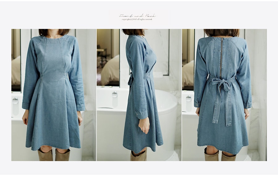 KOREA Denim Flare Dress #Light Blue One Size(S-M) [Free Shipping]