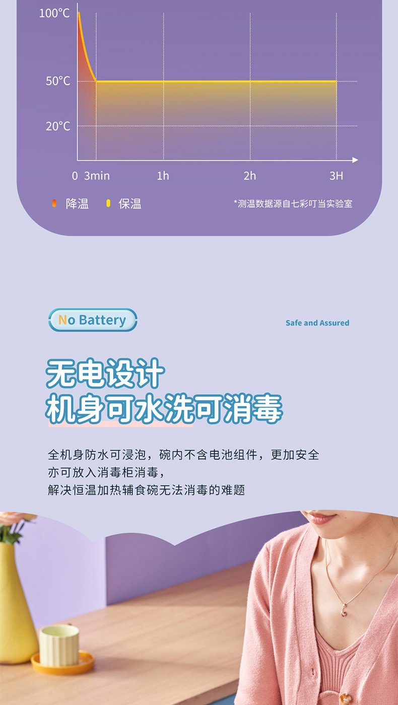 【中國直郵】七彩叮噹 寶寶恆溫充電免注水輔食碗 藍色款