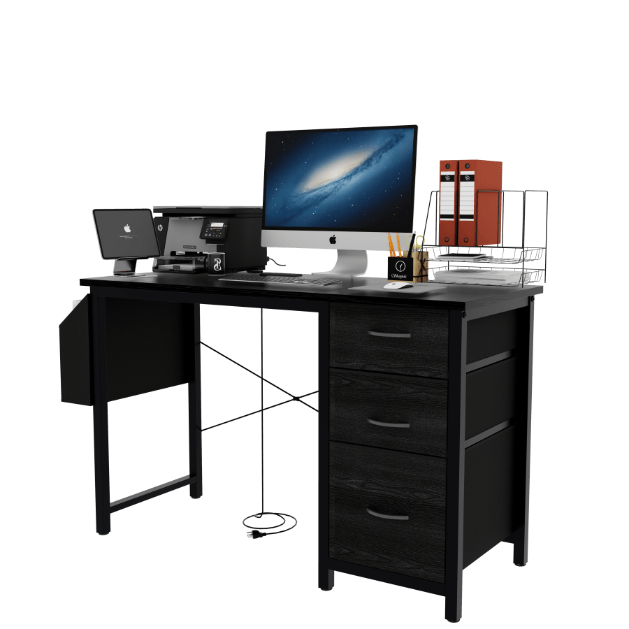 【美國直郵】 美國 hiorin 帶電源插座桌子黑色 1個 易於組裝 軍事化收納矩陣 快裝免工具革命