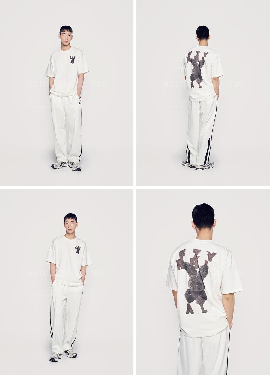 【韩国直邮】 韩国 acmé de la vie ADLV 毛绒字体兔短袖T恤 奶油色 1