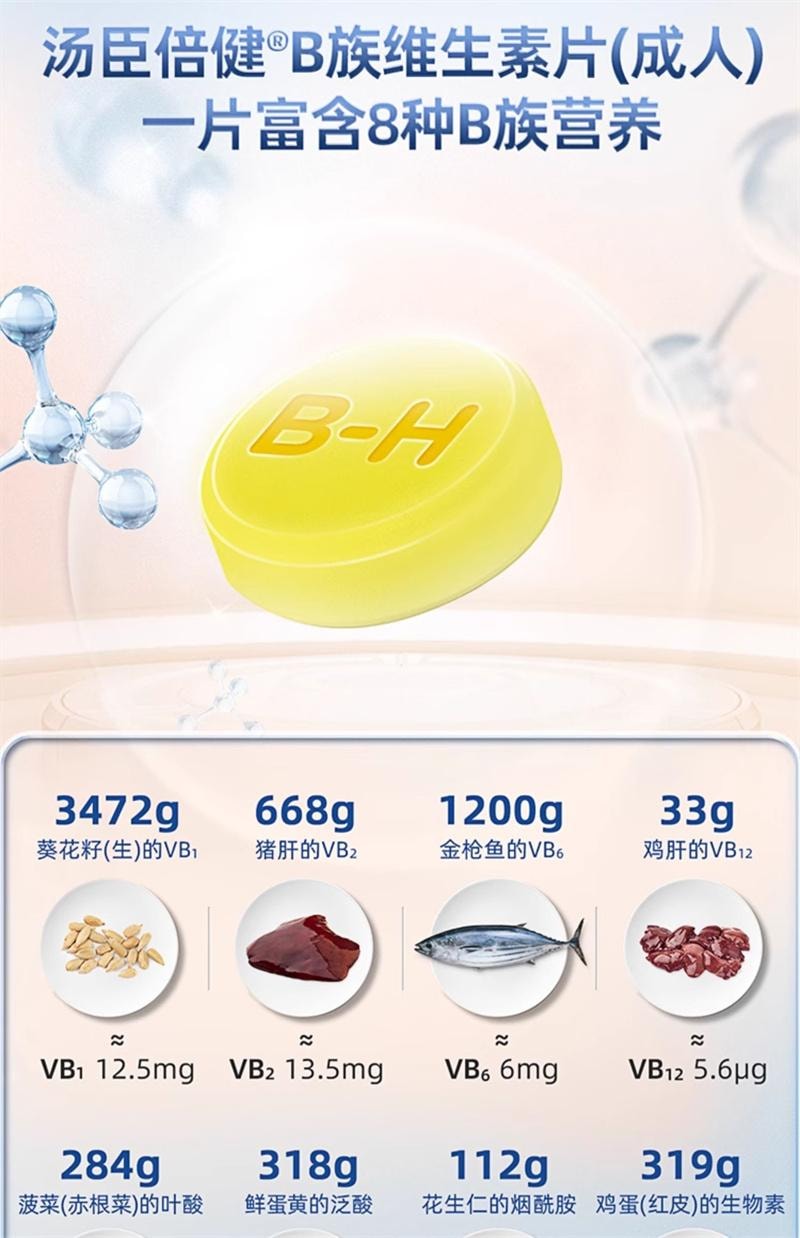 【中国直邮】 汤臣倍健 B族维生素片 复合多种vb叶酸b2b6b12烟酰胺h维c 90片