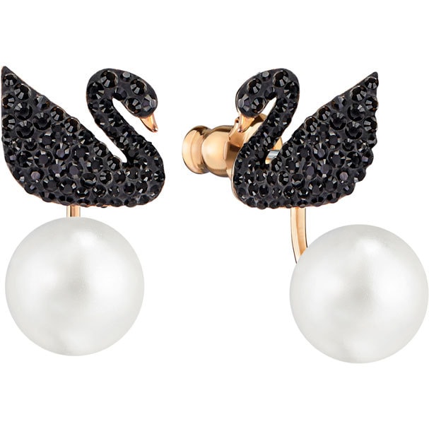 奥地利SWAROVSKI ICONIC SWAN 穿孔耳环花托 黑色 镀玫瑰金色 