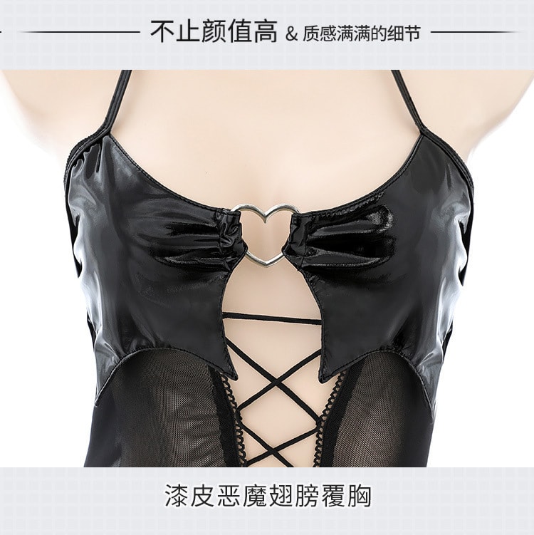 【中國直郵】霏慕 情趣內衣 漆皮透視網紗小惡魔制服 均碼 黑色款 情趣用品