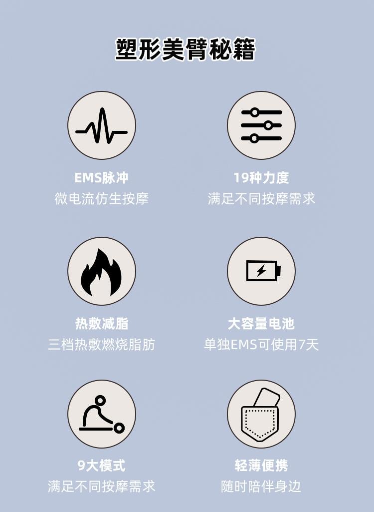 【中国直邮】 CARLLE 天鹅臂速成!EMS 微电流手臂塑形按摩仪 9 模式 19 档  蓝色 遥控款 一套装